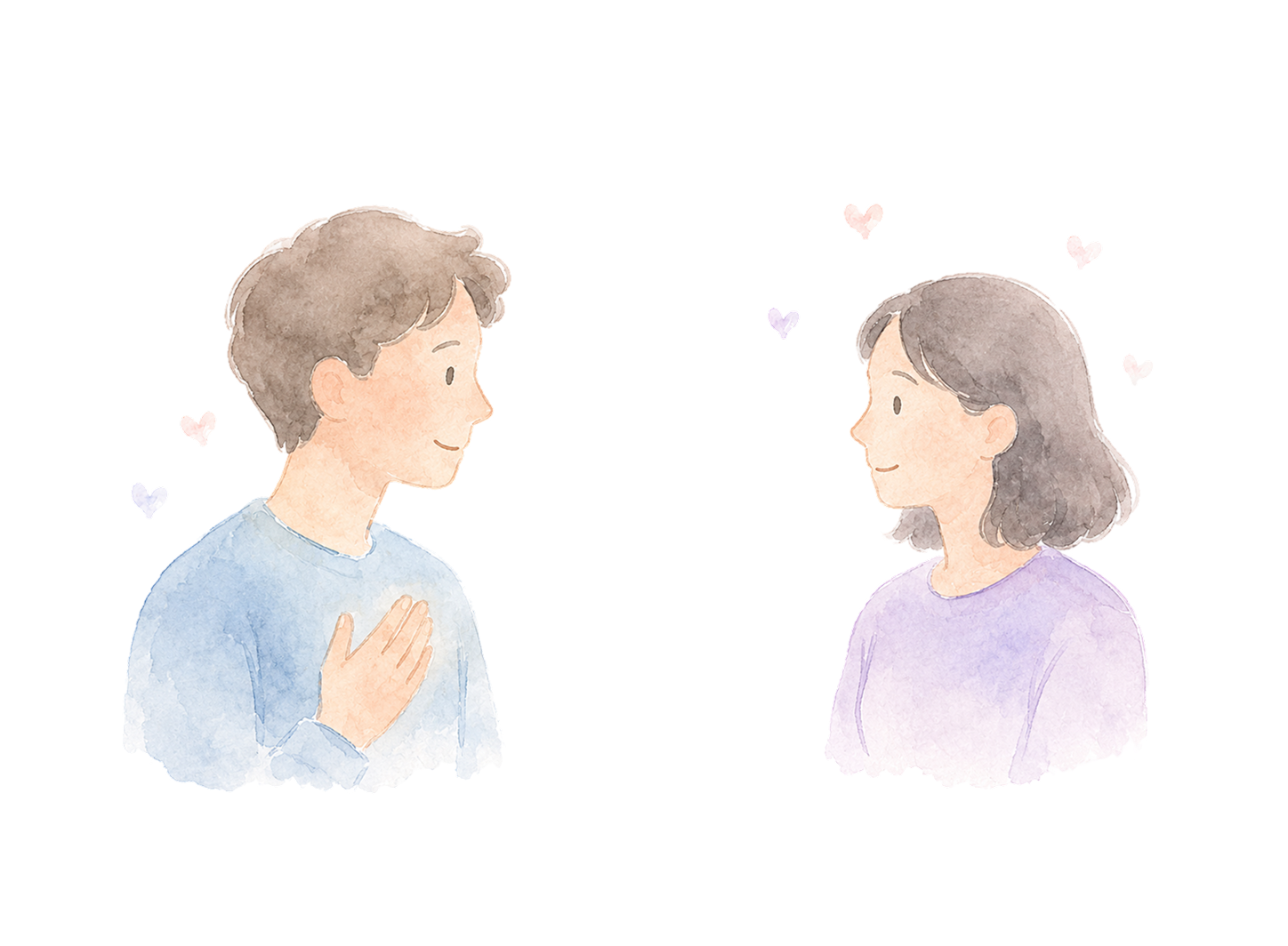 穏やかに対話する男女の水彩イラスト